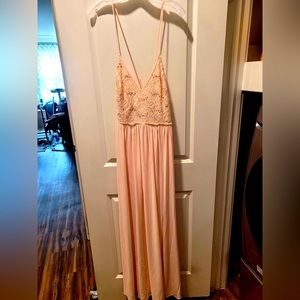 Pink bridesmaids dress. Size 14. Stretchy. Lace. Adjustable straps.
